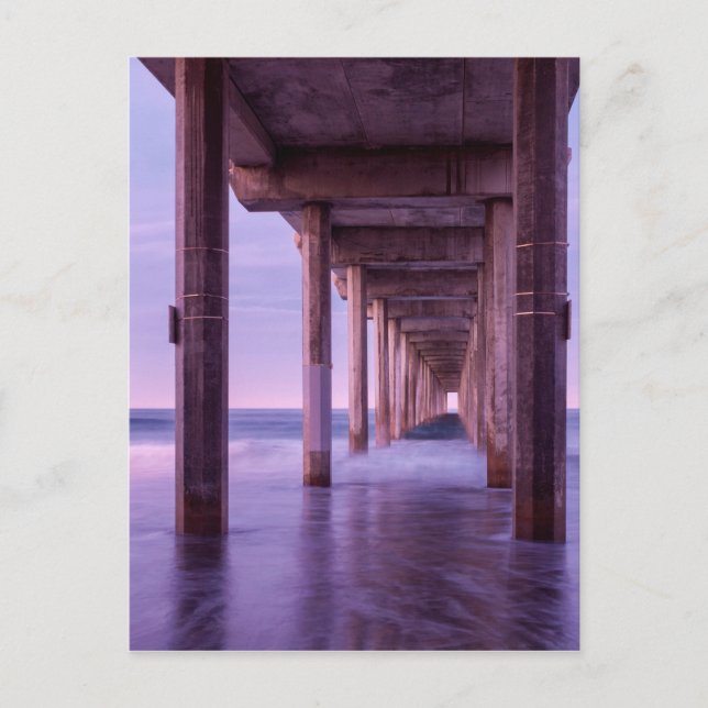 Lila Morgendämmerung bei Scripps Pier Postkarte (Vorderseite)