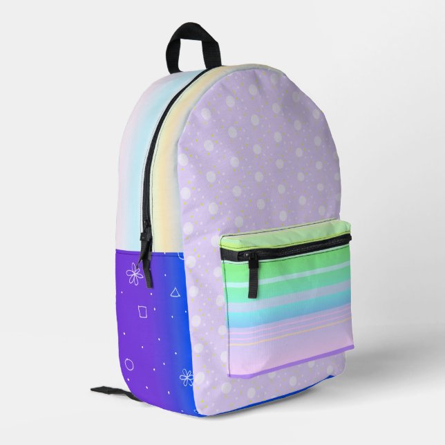 Lila Multicolorkunst Bedruckter Rucksack (Rückseitige Ecke links)