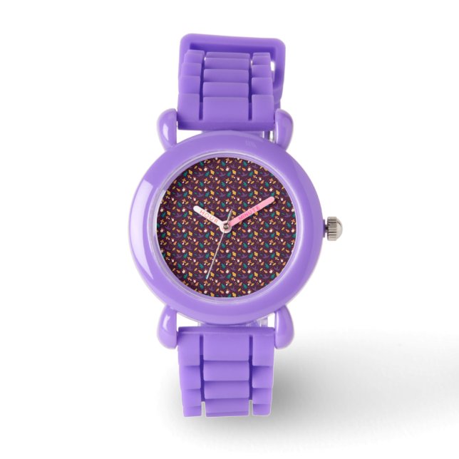 Lila Mushroom-Leaf-Muster Silicone-Uhr Armbanduhr (Vorderseite)
