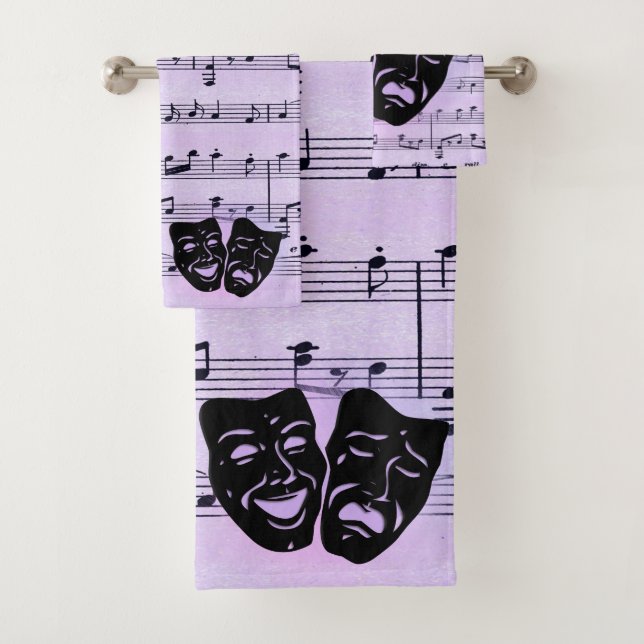 Lila Musik- und Theatermasken Badhandtuch Set (Insitu)