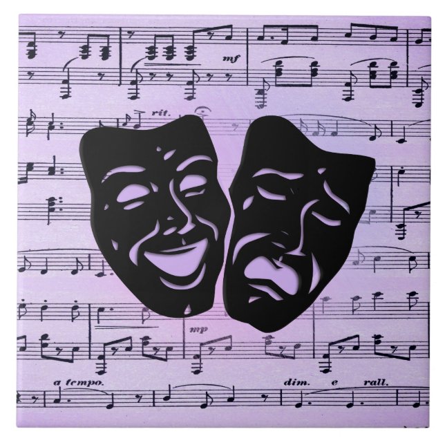 Lila Musik- und Theatermasken Fliese (Vorderseite)