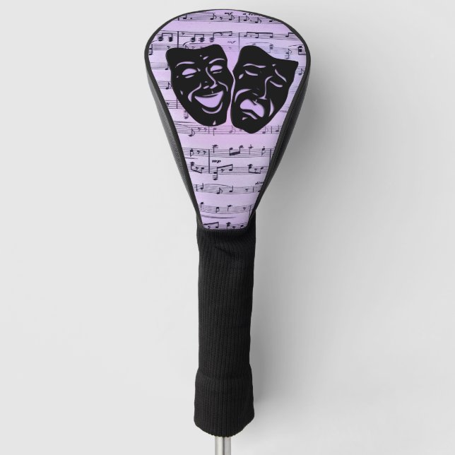 Lila Musik- und Theatermasken Golf Headcover (Vorderseite)