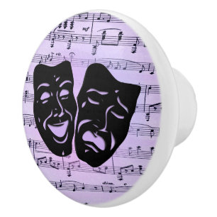 Lila Musik- und Theatermasken Keramikknauf