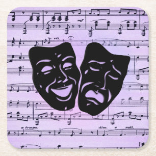 Lila Musik- und Theatermasken Rechteckiger Pappuntersetzer