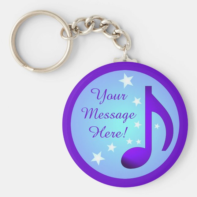 Lila Musiknote Blue Circle Stars individuell anpas Schlüsselanhänger (Vorne)