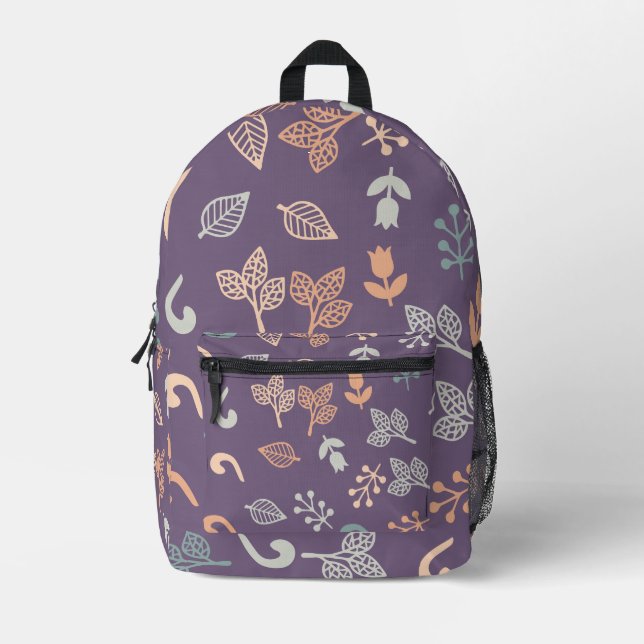 Lila Muster Bedruckter Rucksack (Vorderseite)