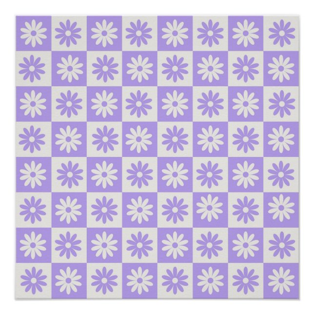 Lila Muster für Hippie-Blume-Checkerboard Poster (Vorderseite)