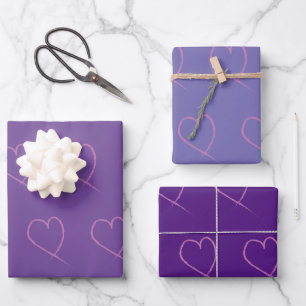 Lila Muster für Valentinstag mit Handzeichen Geschenkpapier Set
