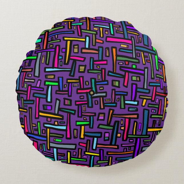 Lila Muster Rundes Kissen (Vorderseite)