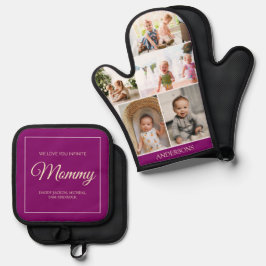 Lila Muttertagsfoto Collage Custom Gift Ofenhandschuh & Topflappen-Set