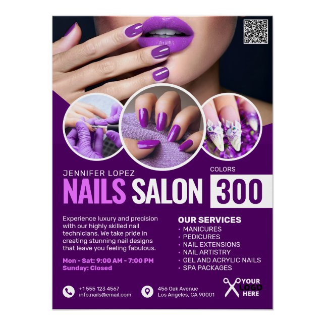 Lila Nagelsalon, Schönheitssalon, glänzendes Poste Poster (Vorderseite)