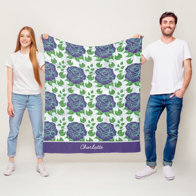 Lila nahtlose Blumenmuster personalisierter Name Fleecedecke (Beispiel)