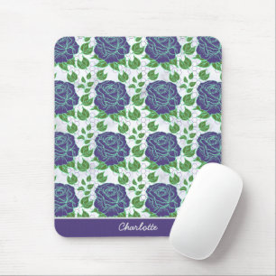 Lila nahtlose Blumenmuster personalisierter Name Mousepad