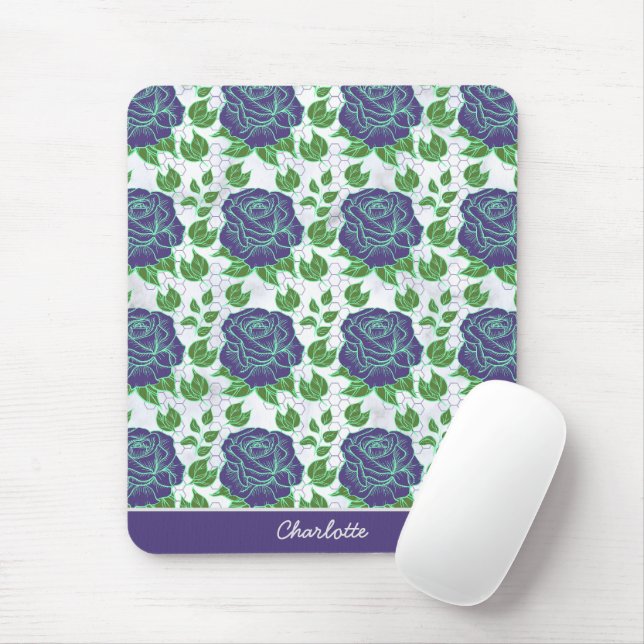 Lila nahtlose Blumenmuster personalisierter Name Mousepad (Mit Mouse)