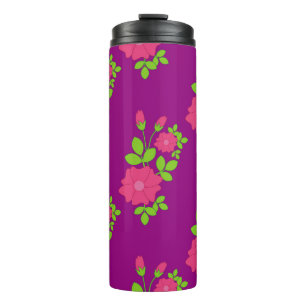 Lila nahtloses Muster mit rosa Blume und Gree Thermosbecher