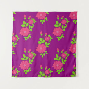 Lila nahtloses Muster mit rosa Blume und Gree Wandteppich