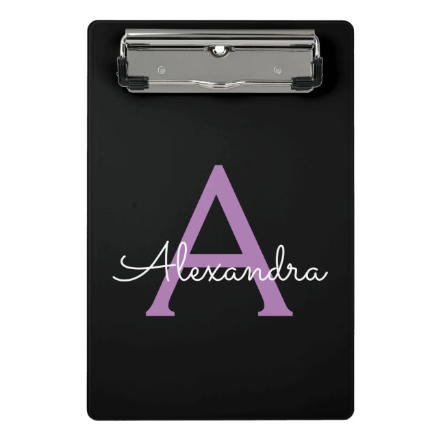 Lila Name der Girl-Monogram-Datei Mini Klemmbrett (Vorderseite)