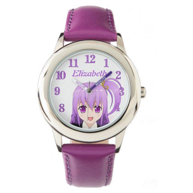 Lila Name des Anime-Mädchens Armbanduhr (Vorderseite)