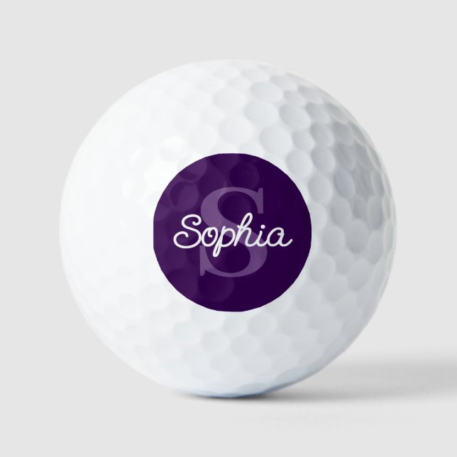 Lila Name für Monogramm Golfball (Vorderseite)