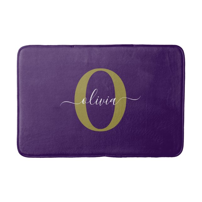 Lila Name für Monogramm-Skripte Badematte (Vorderseite)