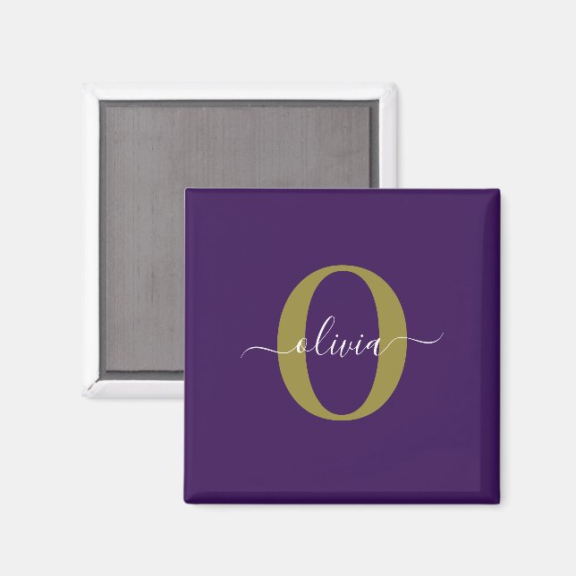Lila Name für Monogramm-Skripte Magnet (Vorderseite/Rückseite)