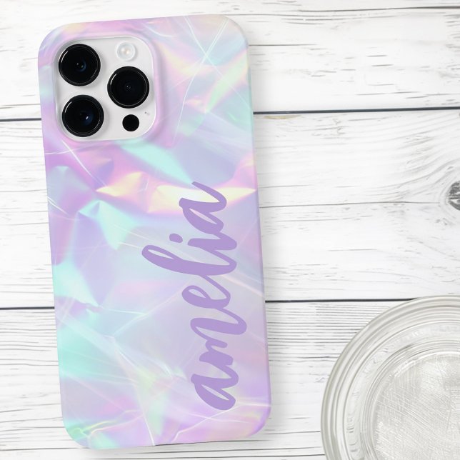 Lila Name holografische pastellfarbene Regenbogenf Case-Mate iPhone Hülle (Purple name holographic pastel rainbow colors Case-Mate iPhone case)