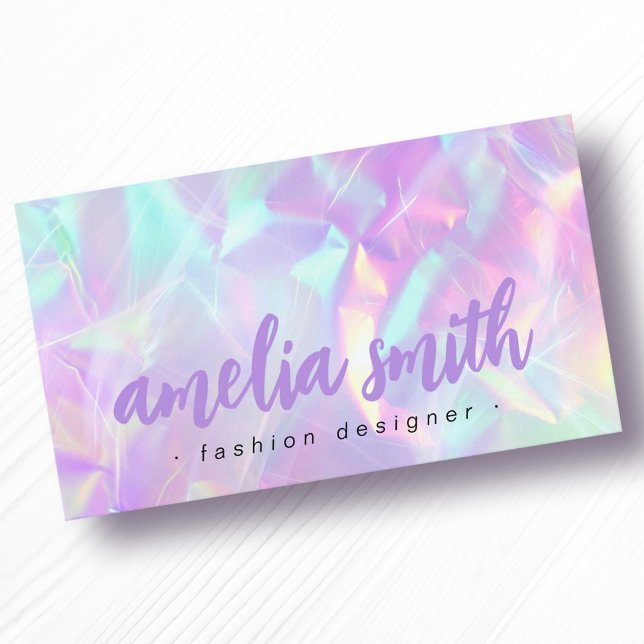 Lila Name holografische pastellfarbene Regenbogenf Visitenkarte (Purple name holographic pastel rainbow colors business card)