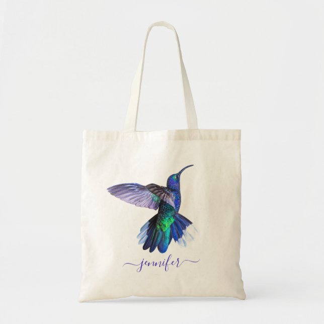Lila Name Hummingbird Personalisiert Tragetasche (Vorne)