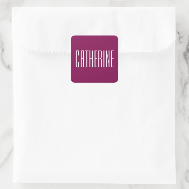 Lila Name Quadratischer Aufkleber (Tasche)