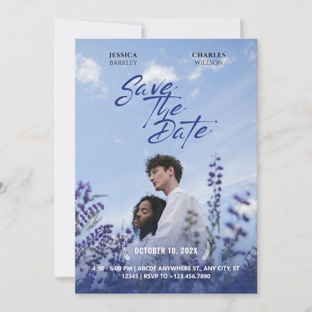 Lila Naturfilm Poster Hochzeit Foto Save The Date (Vorderseite)