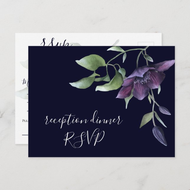 Lila Navy Blue Floral Darl Empfang Dinner UAWG Einladungspostkarte (Vorne/Hinten)