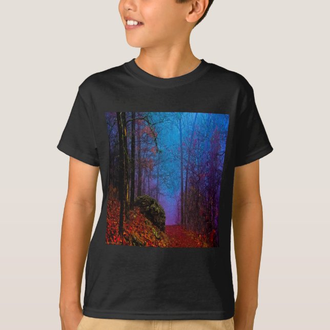 Lila Nebel aus gestrichenem Wald T-Shirt (Vorderseite)