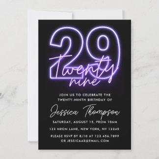 Lila Neon 29. Geburtstag Einladung