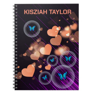 Lila Neon Butterfly Girls Herz Niedlicher Individu Notizblock