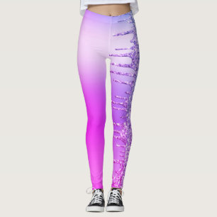 Lila Neon Glitzer Funkelnd Tropfen Party Leggings