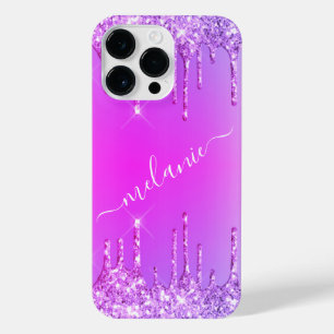 Lila Neon Glitzer Individuelle Name iPhone Case iPhone 14 Pro Max Hülle