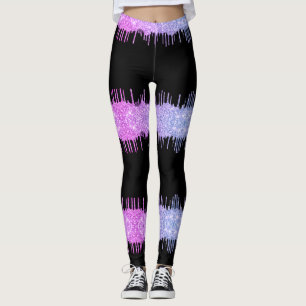 Lila Neon Glitzer Tropfen Schwarze Leggings