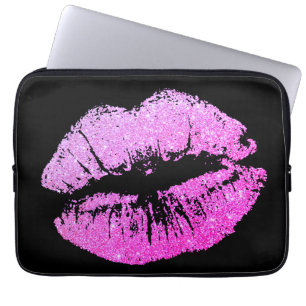 Lila Neon Lips Schwarzer Notebook-Computer-Sleeve Laptopschutzhülle
