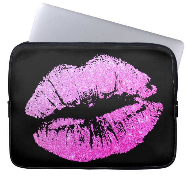Lila Neon Lips Schwarzer Notebook-Computer-Sleeve Laptopschutzhülle (Vorderseite)