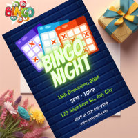 Lila Neon Minimalistisch Bingo Night Einladung