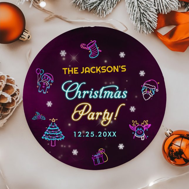Lila Neon Modern Holiday Weihnachten Party Pappteller (Von Creator hochgeladen)