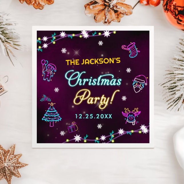 Lila Neon Modern Holiday Weihnachten Party Serviette (Von Creator hochgeladen)