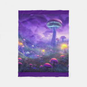 Lila Neon Mushrooms Fleece Blanket