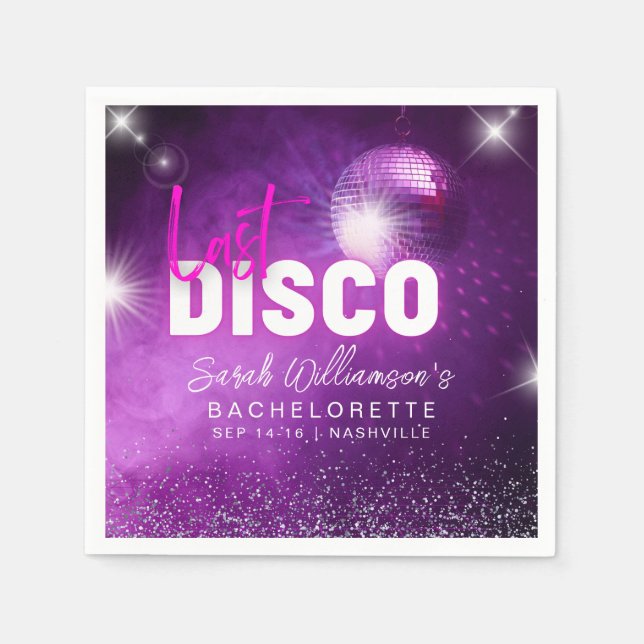 Lila Neon Pink Letzte Disco Junggeselinnen-Abschie Serviette (Vorderseite)