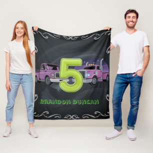 Lila Neon Trucks 5. Geburtstagsgeschenk Fleecedecke