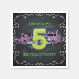 Lila Neon Trucks 5. Geburtstagsparty Serviette