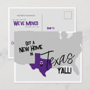 Lila neue Zuhause in Texas Y'all Moving Postkarte
