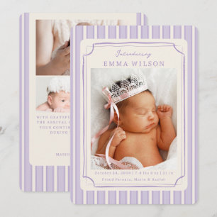 Lila Neugeborenen-Foto-Collage Baby Geburt Ankündigung