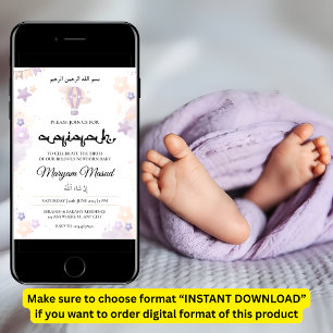 Lila Neugeborenenbaby Girl Aqiqah Aqeeqa Einladung