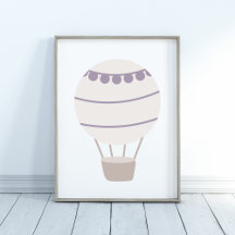 Lila neutrales Heißluftballon-Kinderzimmer-Poster